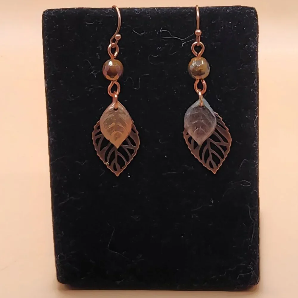 Acrylic and Copper Leaf Drop Earrings